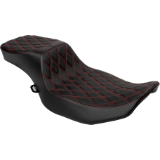 Drag Specialties Seats Performance Predator 2-Up Seat - Extended Reach - Vinyl - Red Double Diamond Stitch - 0801-1943 Performance Predator 2-Up Seat with Extended Reach