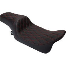 Drag Specialties Seats Predator 1Up Seat - Vinyl - Double Diamond Red Stitch - FLH '08-'23 - 0801-1491 Predator 1-Up Seat