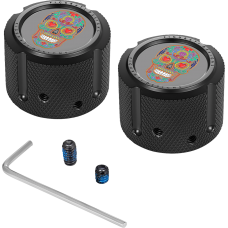 Figurati Designs Axle Nut Cover - Front - Stainless Steel - Sugar Skull - Black - 0214-2819  FD30-FAC-BLK