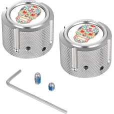 Figurati Designs Axle Nut Cover - Front - Stainless Steel - Sugar Skull - Silver - 0214-2818  FD30-FAC-SS