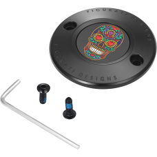 Figurati Designs Timing Cover - 2 Hole - Sugar Skull - Black - 0940-2163  FD30-TC-2H-BLK