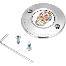 Figurati Designs Timing Cover - 2 Hole - Sugar Skull - Mirror Polished - Stainless Steel - 0940-2162  FD30-TC-2H-SS