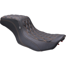 Mustang One Piece 2-Up Squareback Seat - Double Diamond - Orange Stitch - FLH/FLT '23-'24 - 0801-1906  88415MO