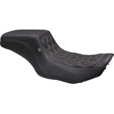 Mustang One Piece 2-Up Squareback Seat - Double Diamond - Orange Stitch - FLH/FLT '23-'24 - 0801-1909  88416MO