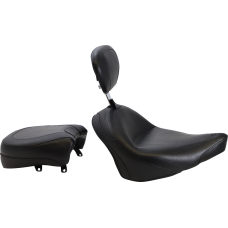 Mustang Seat - Vintage - Wide - Touring - With Driver Backrest - Two-Piece - Smooth - Black - Vegas - 0810-0499 79381