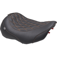 Mustang Wide Tripper Seat - Solo - Dark Brown/Mandarin Orange Stitching - FLT/FLH '23-'25 - 0801-2023  89503MO