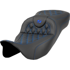 Saddlemen Extended Reach Roadsofa Seat - Lattice Stitch - Blue Stitch - without Backrest - FL '08-'24 - 0801-1590  808-07B-18401