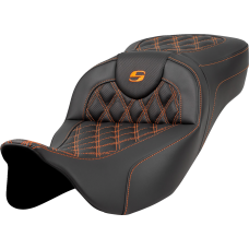 Saddlemen Extended Reach Roadsofa Seat - Lattice Stitch - Orange Stitch - without Backrest - FL '08-'24 - 0801-1591  808-07B-18403