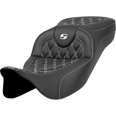 Saddlemen Extended Reach Roadsofa Seat - Lattice Stitch - White Stitch - without Backrest - FL '08-'24 - 0801-1592  808-07B-18406