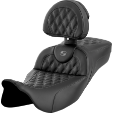 Saddlemen Roadsofa Extended Reach Seat - Lattice Stitch - Dark Gray Stitch - with Backrest - FL '08-'24 - 0801-1620  808-07B-184B2