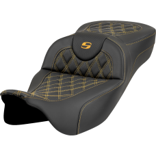 Saddlemen Roadsofa Extended Reach Seat - Lattice Stitch - Gold Stitch - without Backrest - FL '08-'23 - 0801-1990  808-07B-18407