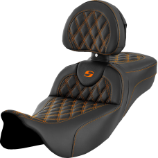 Saddlemen Roadsofa Extended Reach Seat - Lattice Stitch - Orange Stitch - with Backrest - FL '08-'24 - 0801-1621  808-07B-184B3