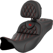 Saddlemen Roadsofa Extended Reach Seat - Lattice Stitch - Red Stitch - with Backrest - FL '08-'24 - 0801-1622  808-07B-184B4