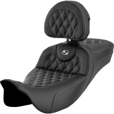 Saddlemen Roadsofa Extended Reach Seat - Lattice Stitch - Silver Stitch - with Backrest - FL '08-'24 - 0801-1623  808-07B-184B5