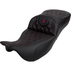 Saddlemen Roadsofa Extended Reach Seat - Lattice Stitch - Wine Berry Stitch - with Backrest - FL '08-'24 - 0801-1619  808-07B-184B8