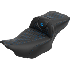 Saddlemen Roadsofa Extended Reach Seat - with Backrest - Honeycomb - Blue Stitch - FLTR/FLHX '23-'24 - 0801-1763  823-07-190B1