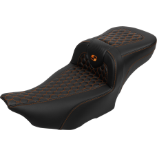 Saddlemen Roadsofa Extended Reach Seat - with Backrest - Honeycomb - Orange Stitch - FLTR/FLHX '23-'24 - 0801-1765  823-07-190B3