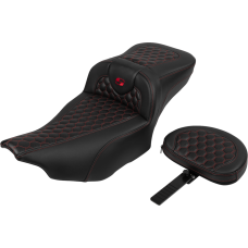 Saddlemen Roadsofa Extended Reach Seat - with Backrest - Honeycomb - Red Stitch - FLTR/FLHX '23-'24 - 0801-1766  823-07-190B4