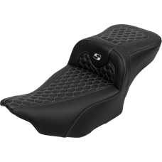Saddlemen Roadsofa Extended Reach Seat - with Backrest - Honeycomb - Silver Stitch - FLTR/FLHX '23-'24 - 0801-1767  823-07-190B5