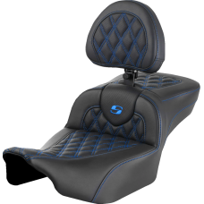 Saddlemen Roadsofa Extended Reach Seat - with Backrest - Lattice Stitch - Blue Stitch - FLTR/FLHX '23-'24 - 0801-1731  823-07-184B1