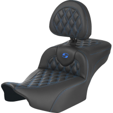 Saddlemen Roadsofa Extended Reach Seat - with Backrest - Lattice Stitch - Blue Stitch - FLTR/FLHX '23-'24 - 0801-1802  823-07-207B1