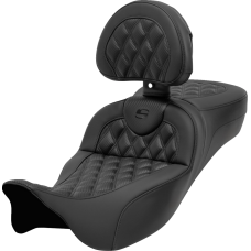 Saddlemen Roadsofa Extended Reach Seat - with Backrest - Lattice Stitch - Carbon Fiber - FL '08-'24 - 0801-1698  808-07B-207B0