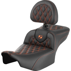 Saddlemen Roadsofa Extended Reach Seat - with Backrest - Lattice Stitch - Orange Stitch - FLTR/FLHX '23-'24 - 0801-1733  823-07-184B3