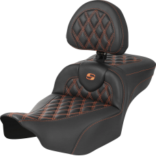 Saddlemen Roadsofa Extended Reach Seat - with Backrest - Lattice Stitch - Orange Stitch - FLTR/FLHX '23-'24 - 0801-1804  823-07-207B3