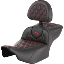 Saddlemen Roadsofa Extended Reach Seat - with Backrest - Lattice Stitch - Red Stitch - FLTR/FLHX '23-'24 - 0801-1734  823-07-184B4