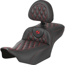 Saddlemen Roadsofa Extended Reach Seat - with Backrest - Lattice Stitch - Red Stitch - FLTR/FLHX '23-'24 - 0801-1805  823-07-207B4