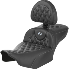 Saddlemen Roadsofa Extended Reach Seat - with Backrest - Lattice Stitch - Silver Stitch - FLTR/FLHX '23-'24 - 0801-1807  823-07-207B5