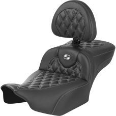Saddlemen Roadsofa Extended Reach Seat - with Backrest - Lattice Stitch - White Stitch - FLTR/FLHX '23-'24 - 0801-1808  823-07-207B6