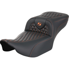 Saddlemen Roadsofa Extended Reach Seat - without Backrest - Honeycomb - Orange Stitch - FLTR/FLHX '23-'24 - 0801-1758  823-07-19003