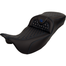 Saddlemen RoadSofa Seat - Honeycomb - Blue Stitch - Extended Reach - without Backrest - FLH/FLT '08-'24 - 0801-1648  808-07B-19001