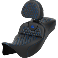 Saddlemen RoadSofa Seat - Honeycomb - Blue Stitch - with Backrest - Extended Reach - FLH/FLT '08-'24 - 0801-1652  808-07B-190B1