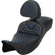 Saddlemen RoadSofa Seat - Honeycomb - Blue Stitch - with Backrest - Extended Reach - FLH/FLT '08-'24 - 0801-1652  808-07B-190B1