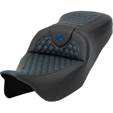 Saddlemen RoadSofa Seat - Honeycomb - Blue Stitch - without Backrest - FLH/FLT '08-'23 - 0801-1640  808-07B-18901