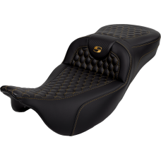 Saddlemen RoadSofa Seat - Honeycomb - Gold Stitch - Extended Reach - without Backrest - FLH/FLT '08-'24 - 0801-1650  808-07B-19007