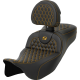 Saddlemen RoadSofa Seat - Honeycomb - Gold Stitch - with Backrest - Extended Reach - FLH/FLT '08-'24 - 0801-1654  808-07B-190B7
