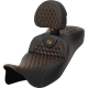 Saddlemen RoadSofa Seat - Honeycomb - Orange Stitch - with Backrest - Extended Reach - FLH/FLT '08-'24 - 0801-1653  808-07B-190B3