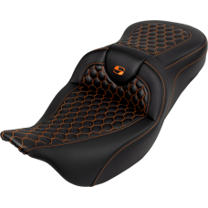 Saddlemen RoadSofa Seat - Honeycomb - Orange Stitch - without Backrest - FLH/FLT '08-'23 - 0801-1641  808-07B-18903