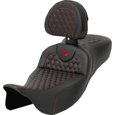 Saddlemen RoadSofa Seat - Honeycomb - Red Stitch - with Backrest - Extended Reach - FLH/FLT '08-'24 - 0801-1651  808-07B-190B4