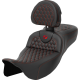 Saddlemen RoadSofa Seat - Honeycomb - Red Stitch - with Backrest - Extended Reach - FLH/FLT '08-'24 - 0801-1651  808-07B-190B4