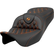 Saddlemen Roadsofa Seat - Lattice Stitch - Orange Stitch - without Backrest - FLH/FLT '08-'23 - 0801-1597  808-07B-18203