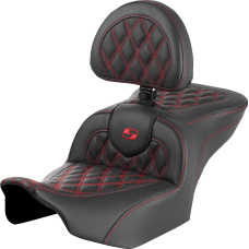 Saddlemen RoadSofa Seat - with Backrest - Lattice Stitch - Red Stitch - FLTR/FLHX '23-'24 - 0801-1722  823-07-182B4