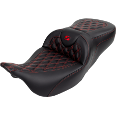 Saddlemen Roadsofa Seat - with Backrest - Red Stitch - FL '08-'23 - 0801-1609  808-07B-182B4