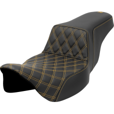Saddlemen Step-Up Seat - Front Lattice Stitch - Gold Stitch - Extended Reach - FLH/FLT '08-'23 - 0801-1577  808-07E-17207