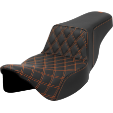 Saddlemen Step-Up Seat - Front Lattice Stitch - Orange Stitch - Extended Reach - FLH/FLT '08-'23 - 0801-1579  808-07E-17203