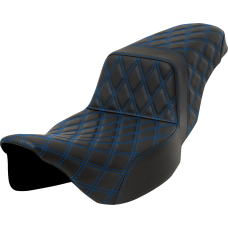 Saddlemen Step-Up Seat - Lattice Stitch - Blue Stitch - Extended Reach - FLH/FLT '08-'23 - 0801-1599  808-07E-17501