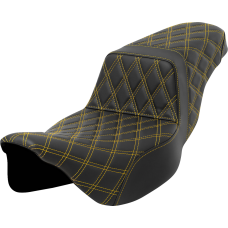 Saddlemen Step-Up Seat - Lattice Stitch - Gold Stitch - Extended Reach - FLH/FLT '08-'23 - 0801-1600  808-07E-17507